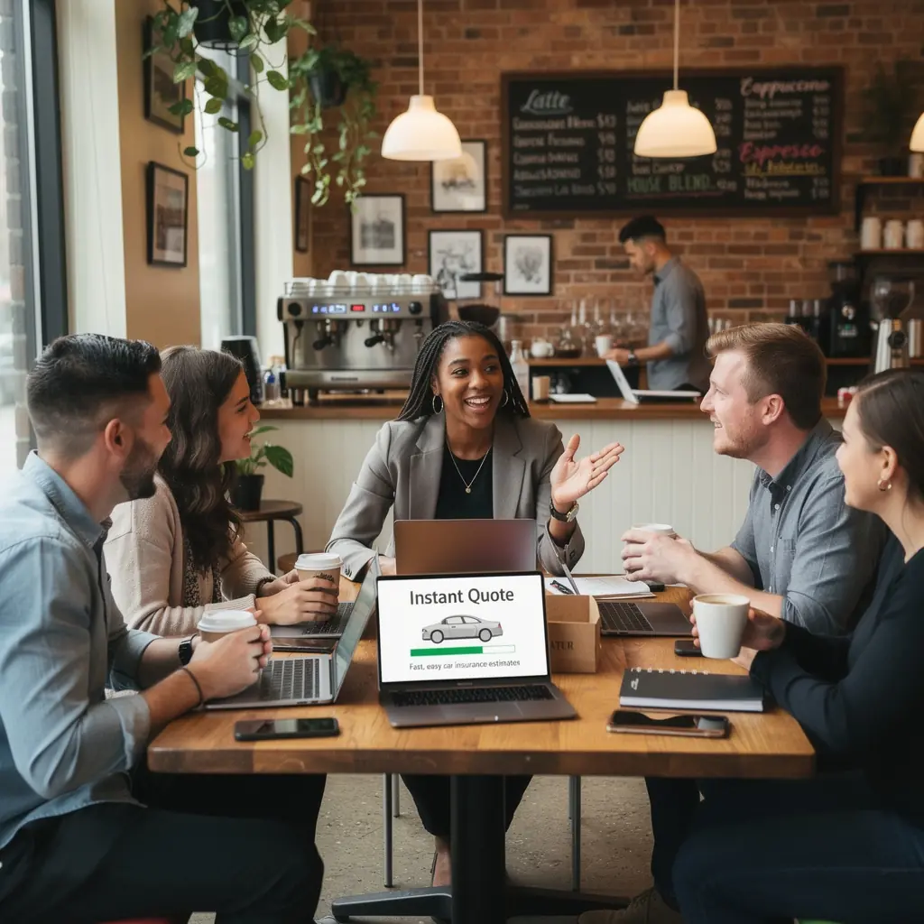 Картинка с компьютером, показывающим мгновенные расценки на автострахование.