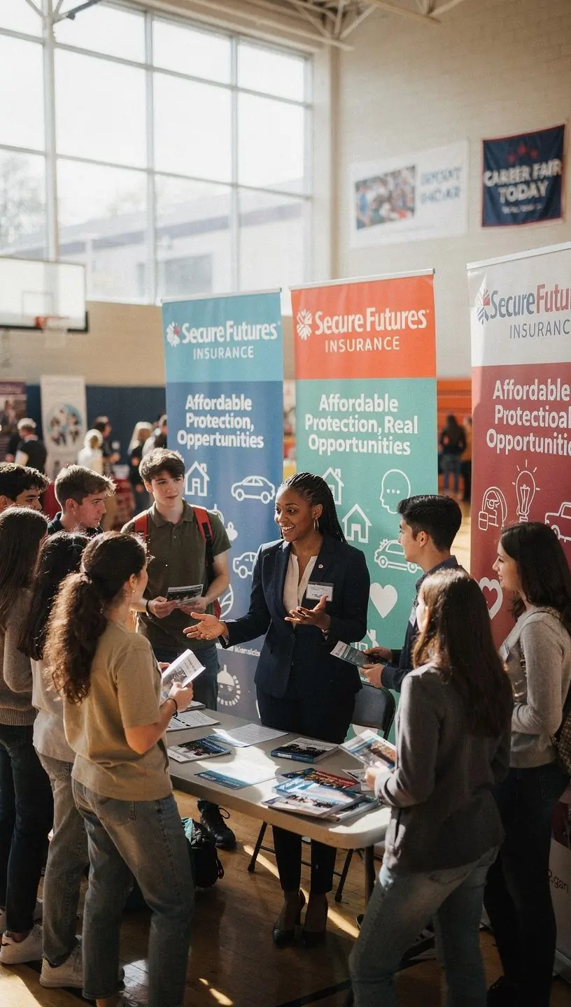 Изображение автомобиля на фоне городской улицы с текстом о доступном страховании.